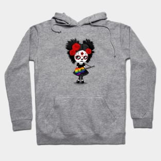 Sugar Skull Girl Playing Gay Pride Rainbow Flag Guitar Hoodie